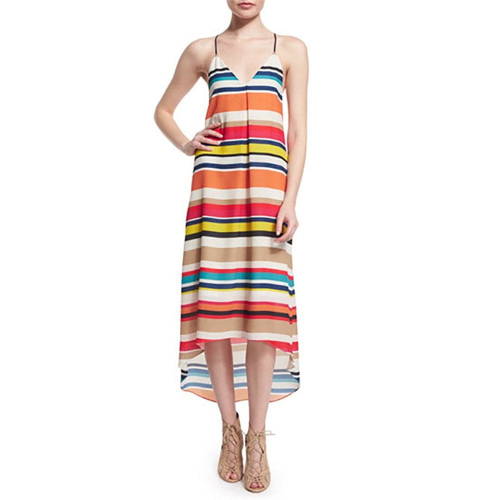 NWT Alice & Olivia Cortes Dress Carnival Stripe Rainbow Tank Maxi High Low M